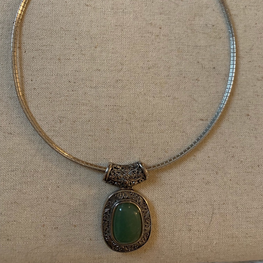 Green Aventurine Sterling Snake Goddess Necklace